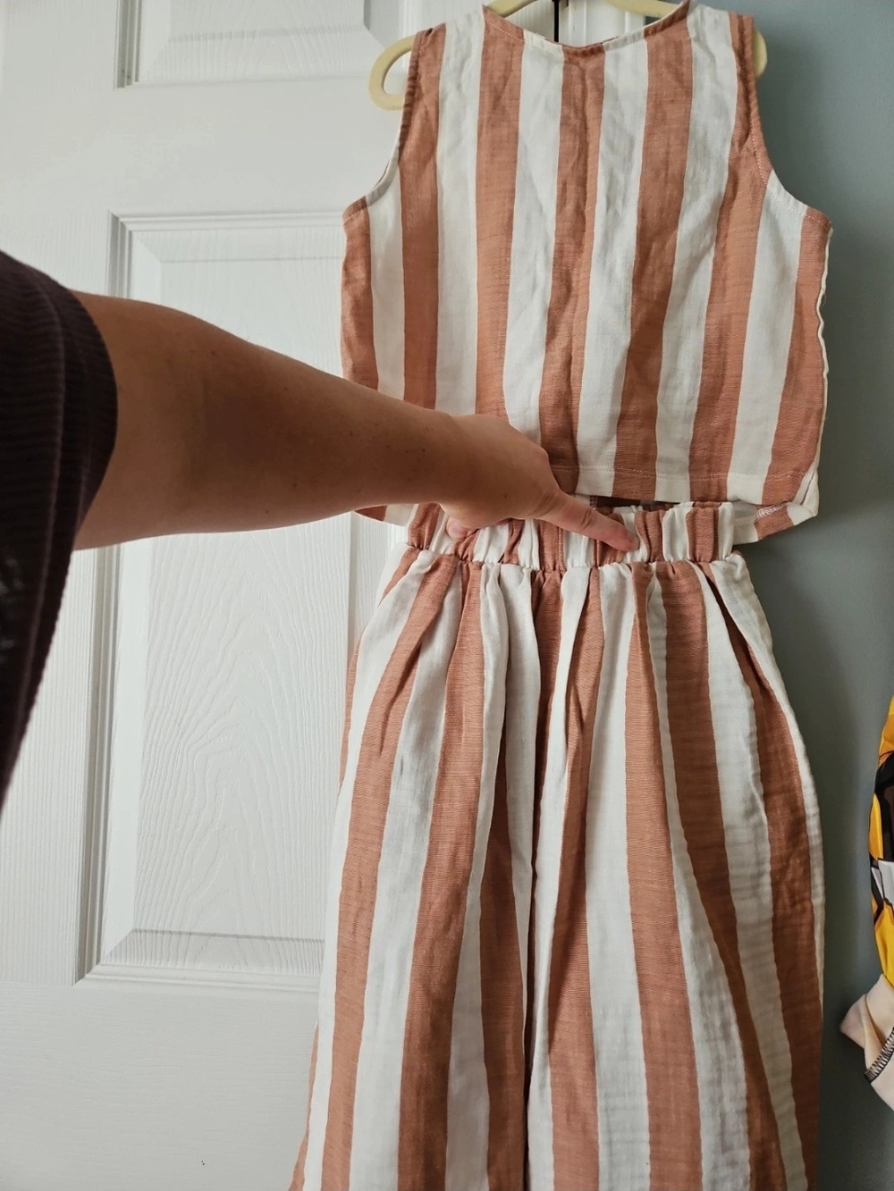 Girls Two-Piece Striped Casual Set in White & Rust